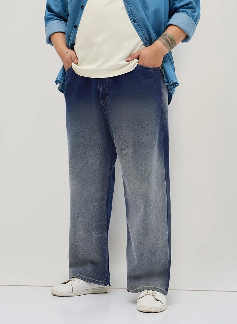 Urbano Plus Men's Dark Blue Loose Baggy Fit Heavy Washed Faded Denim Jeans Non-Stretchable